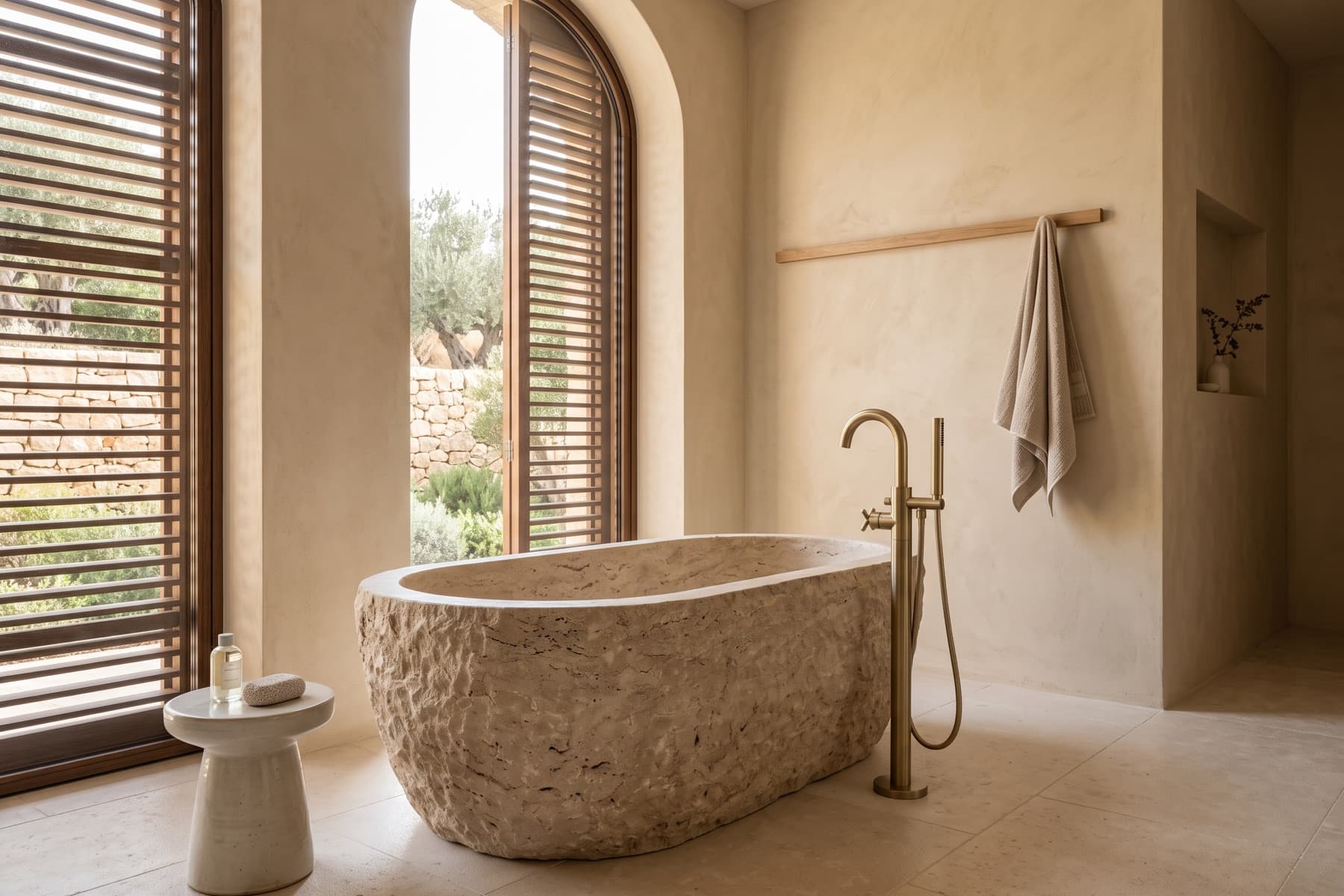 Herzliya seafront villa: bathroom with freestanding stone bath