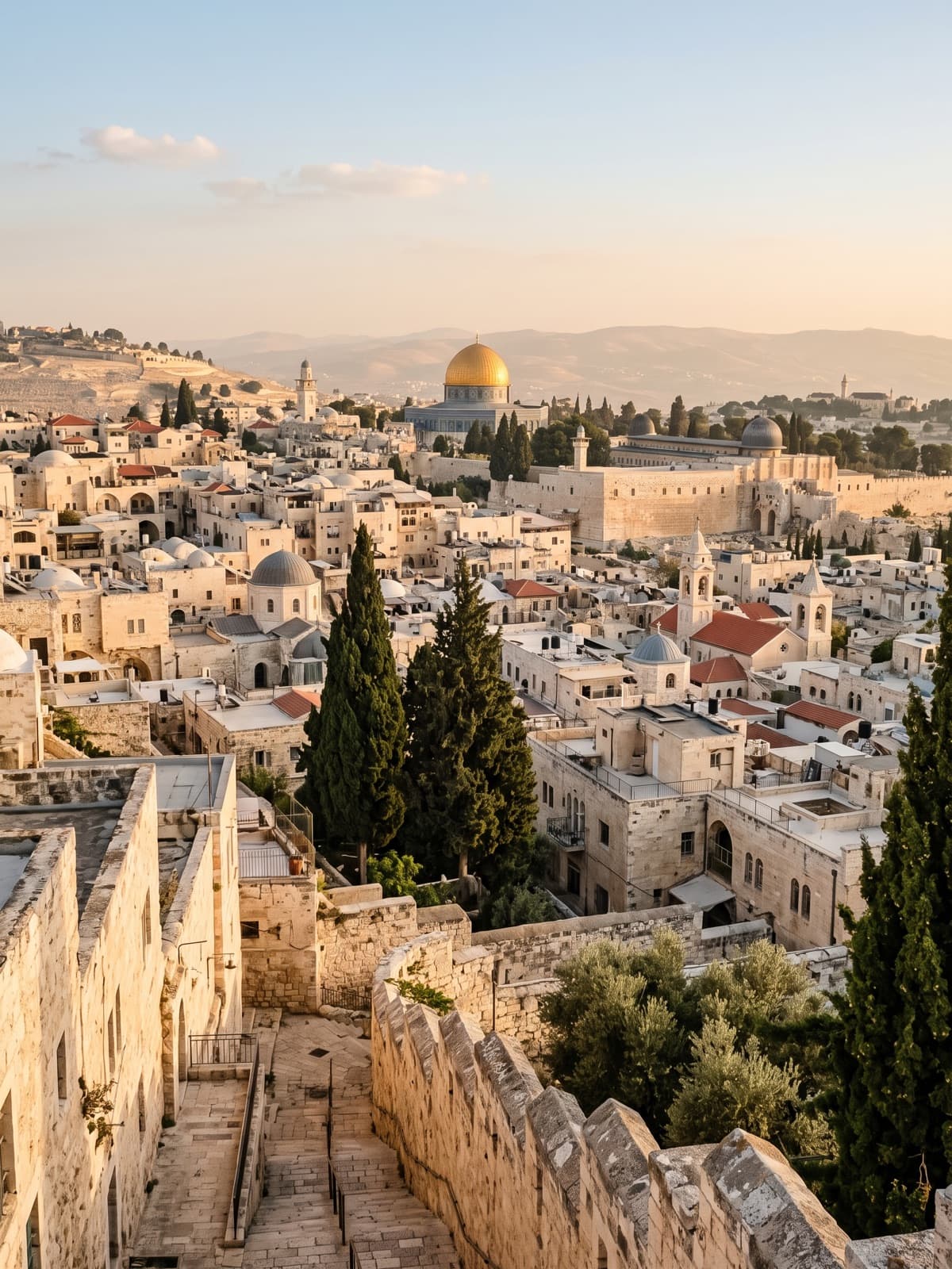 The Old City skyline of Jerusalem in afternoon light
