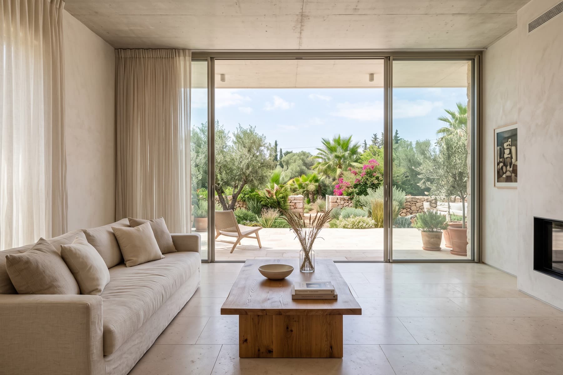 Herzliya seafront villa: reception room with full-height sliding walls