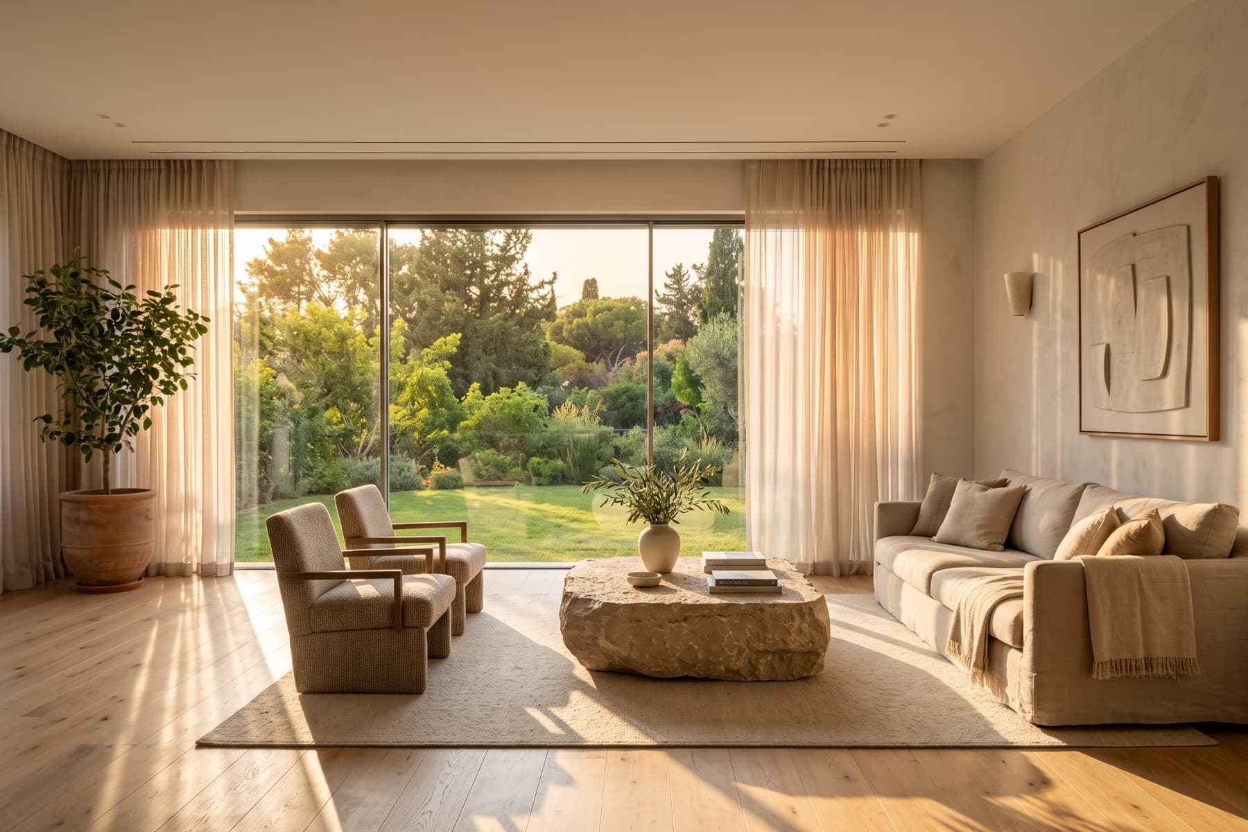 Park Tzameret residence: reception room with a west-facing outlook