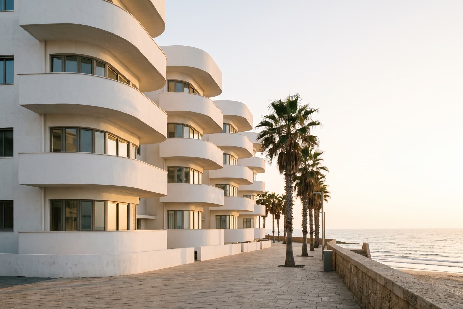 The Hayarkon Collection: white seafront massing and palms