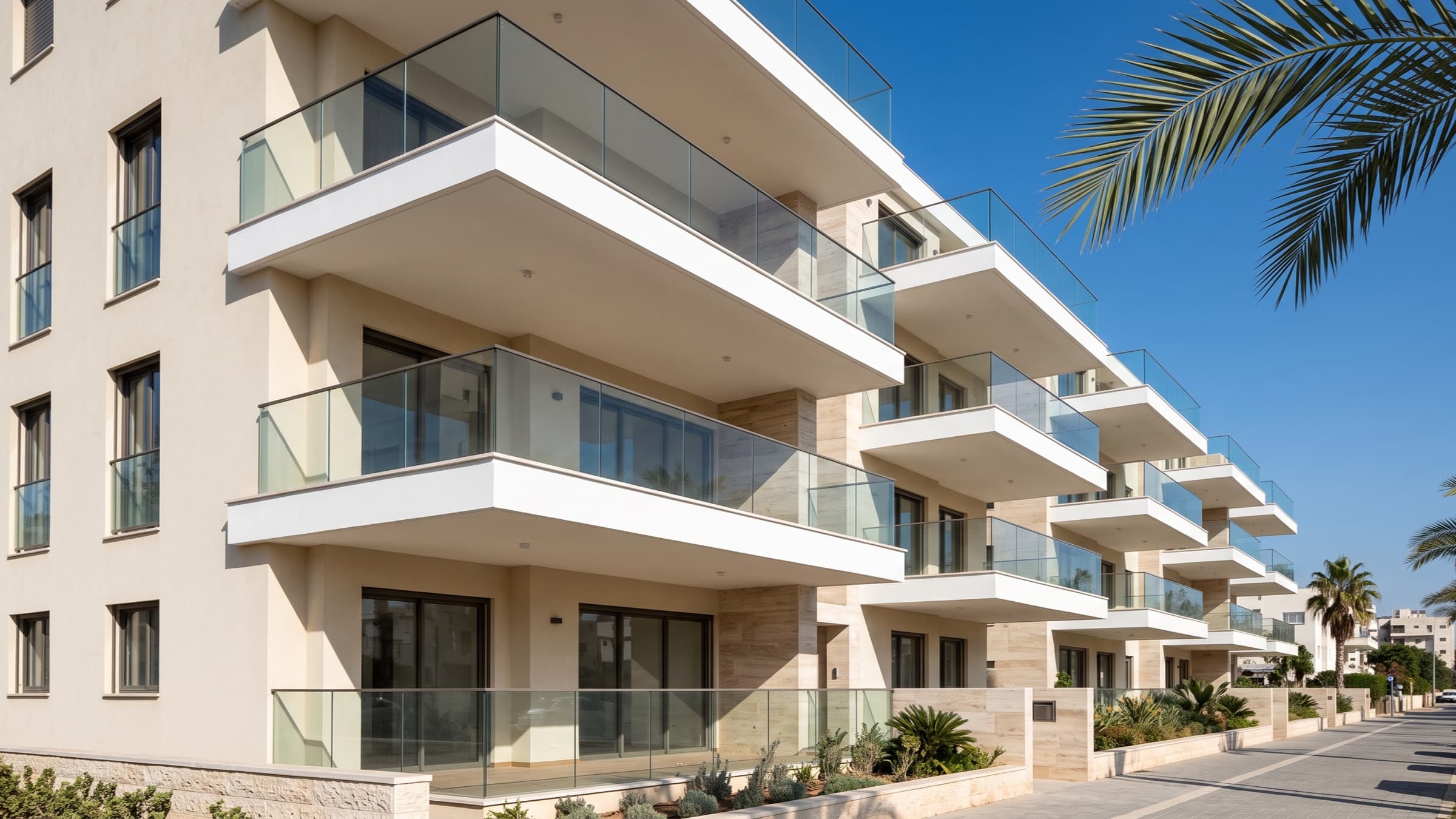 Stacked balconies on a contemporary residential building