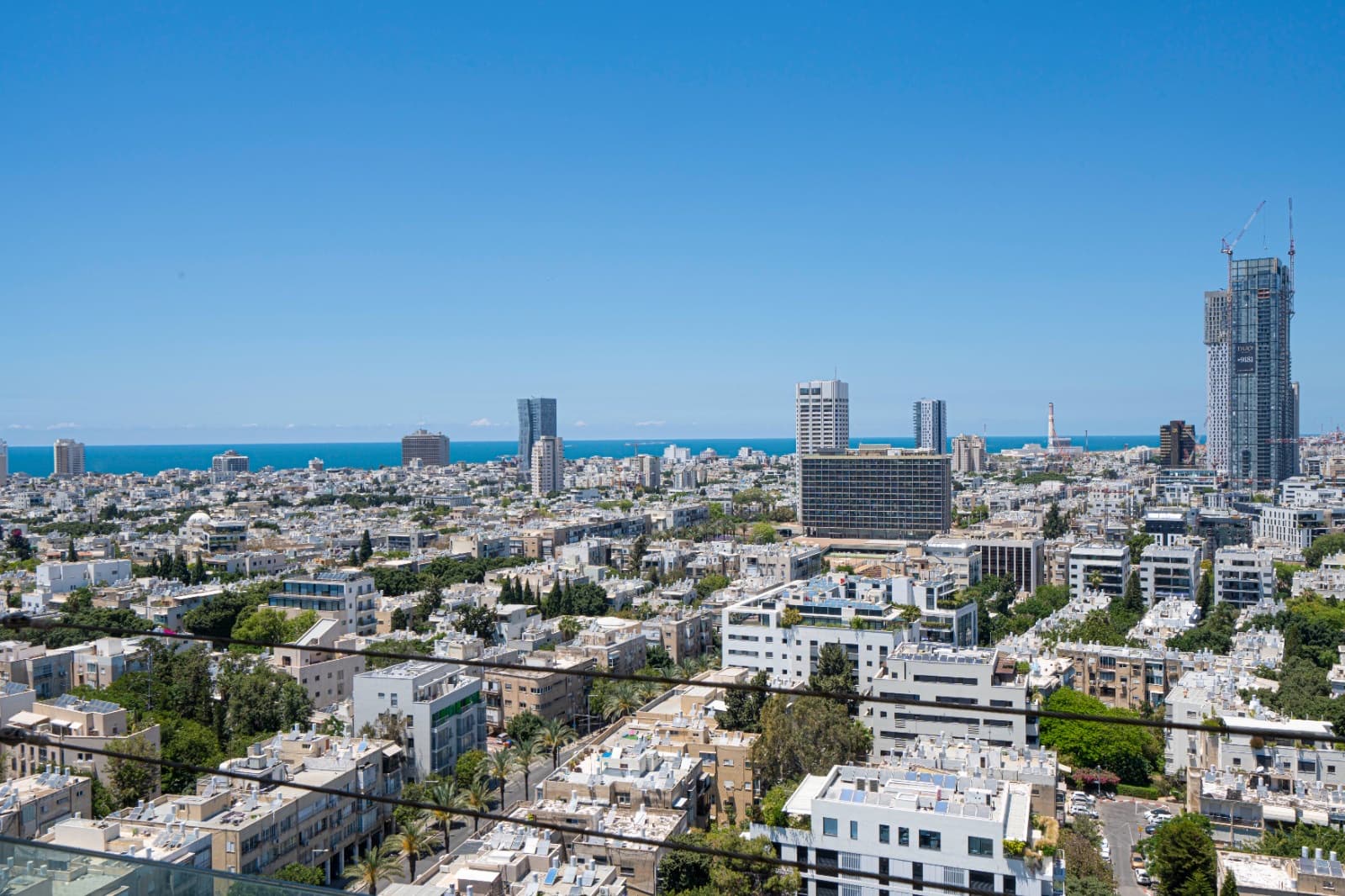Open western view across central Tel Aviv to the Mediterranean