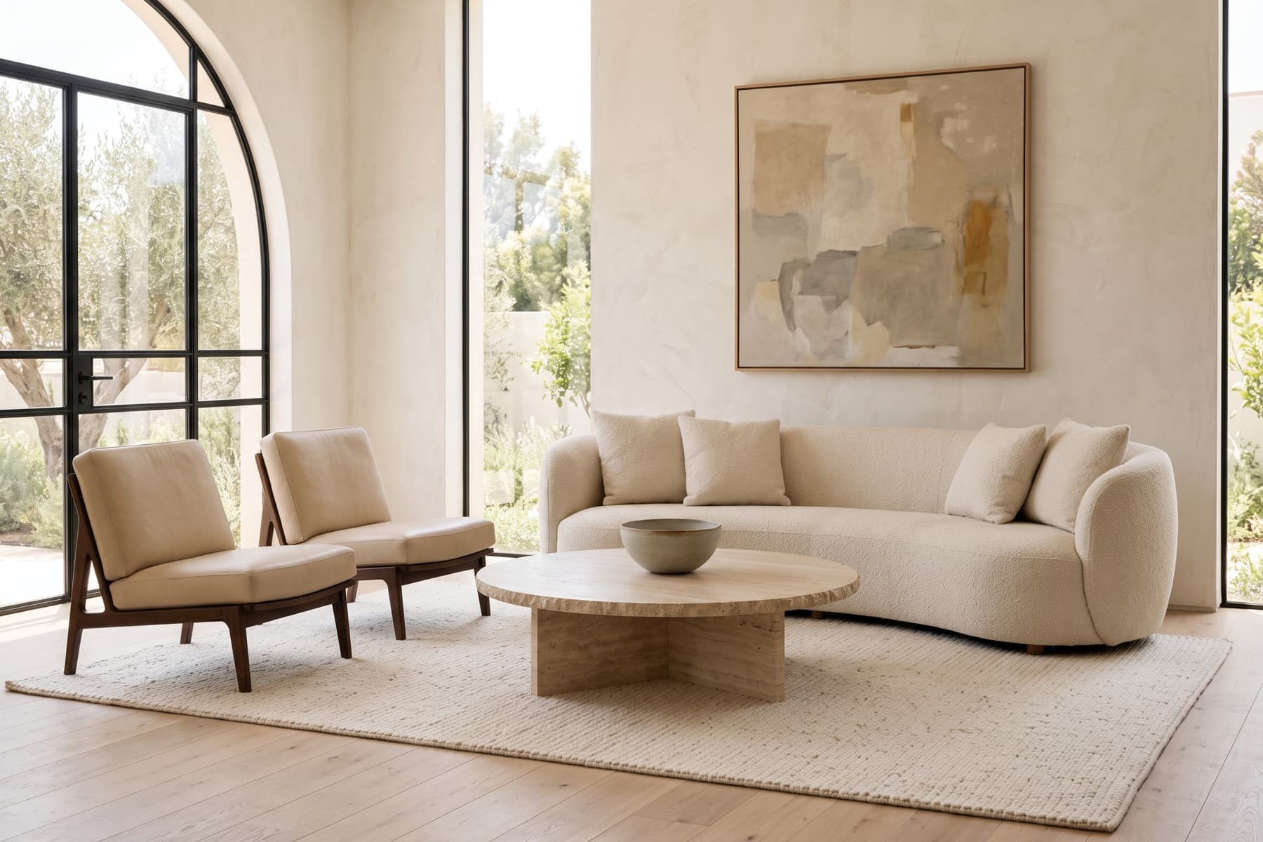 Hayarkon apartment: seating area in warm neutrals