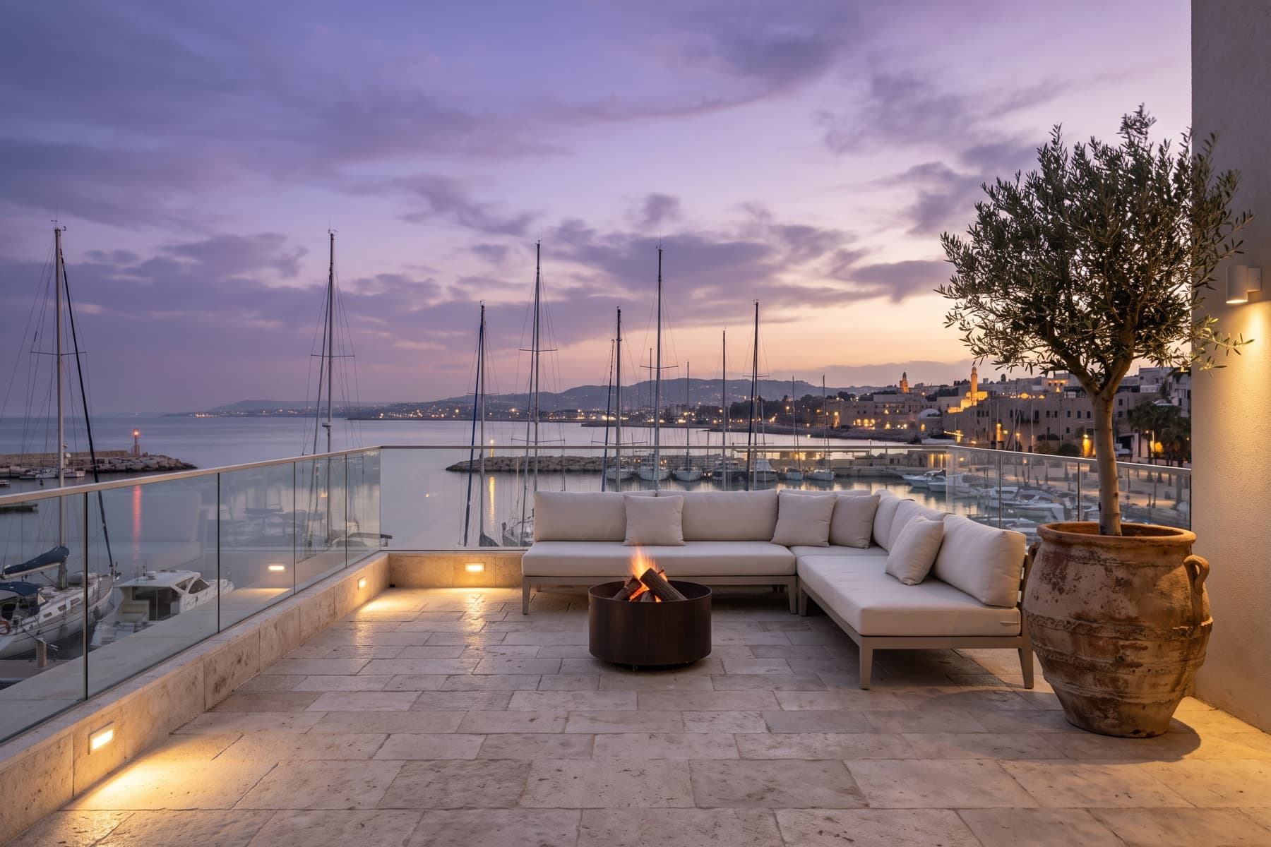 Shabazi townhouse: the planted roof terrace at dusk